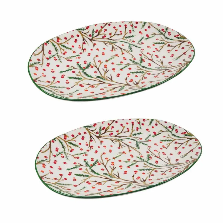 Bandeja de Natal Prato oval de porcelana 2 peças - vassoura de açougueiro Viadurini