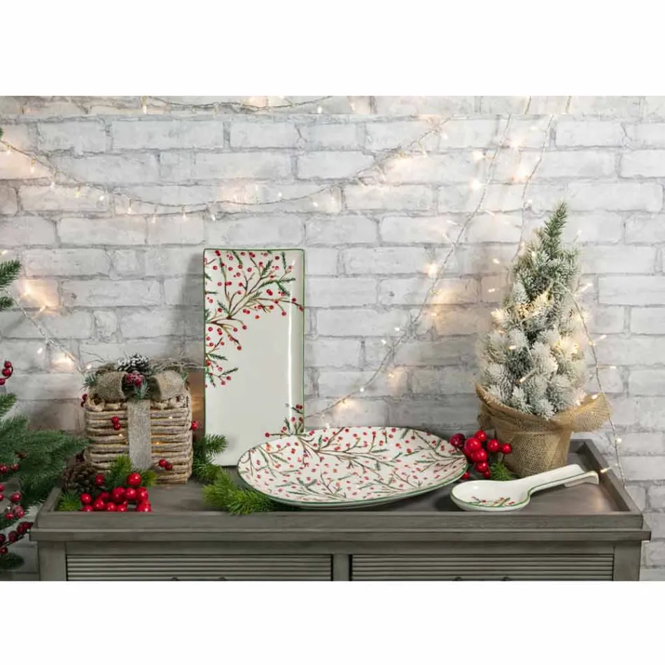 Bandeja de Natal Prato oval de porcelana 2 peças - vassoura de açougueiro Viadurini
