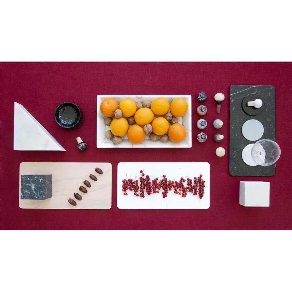 Bandeja retangular em mármore branco de Carrara fabricado na Itália - Vassili Viadurini