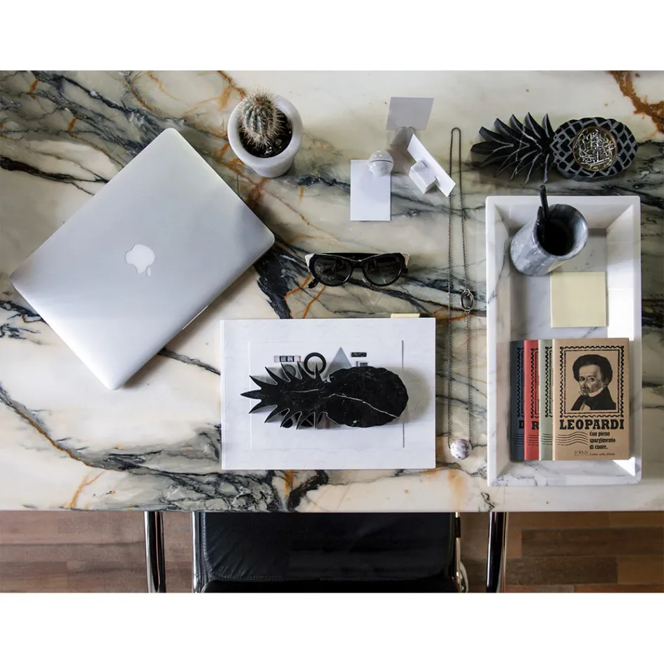 Bandeja retangular em mármore branco de Carrara fabricado na Itália - Vassili Viadurini