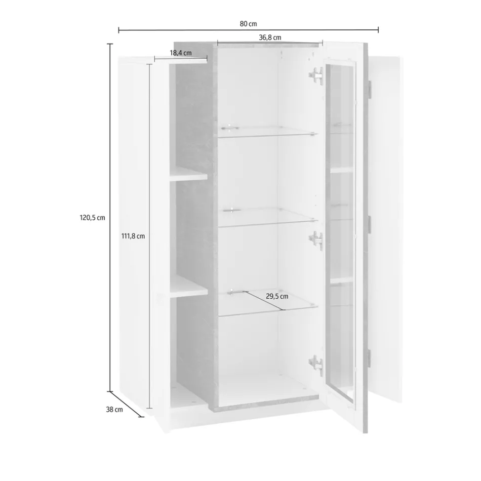 Vitrine com 3 portas da sala de estar em madeira branca e antracite, cimento ou bordo - Therese Viadurini