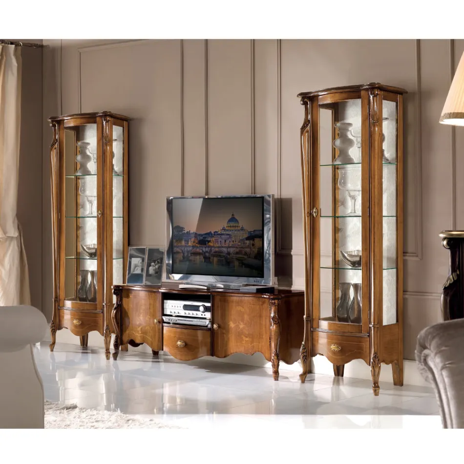 Vitrine Clássica com Porta de Madeira Branca ou Nogueira Feita na Itália - Caligola Viadurini