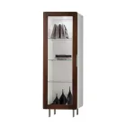Vitrine de Sala com 1 Porta em Branco e Acabamento Canaletto Made in Italy - Gerd Viadurini