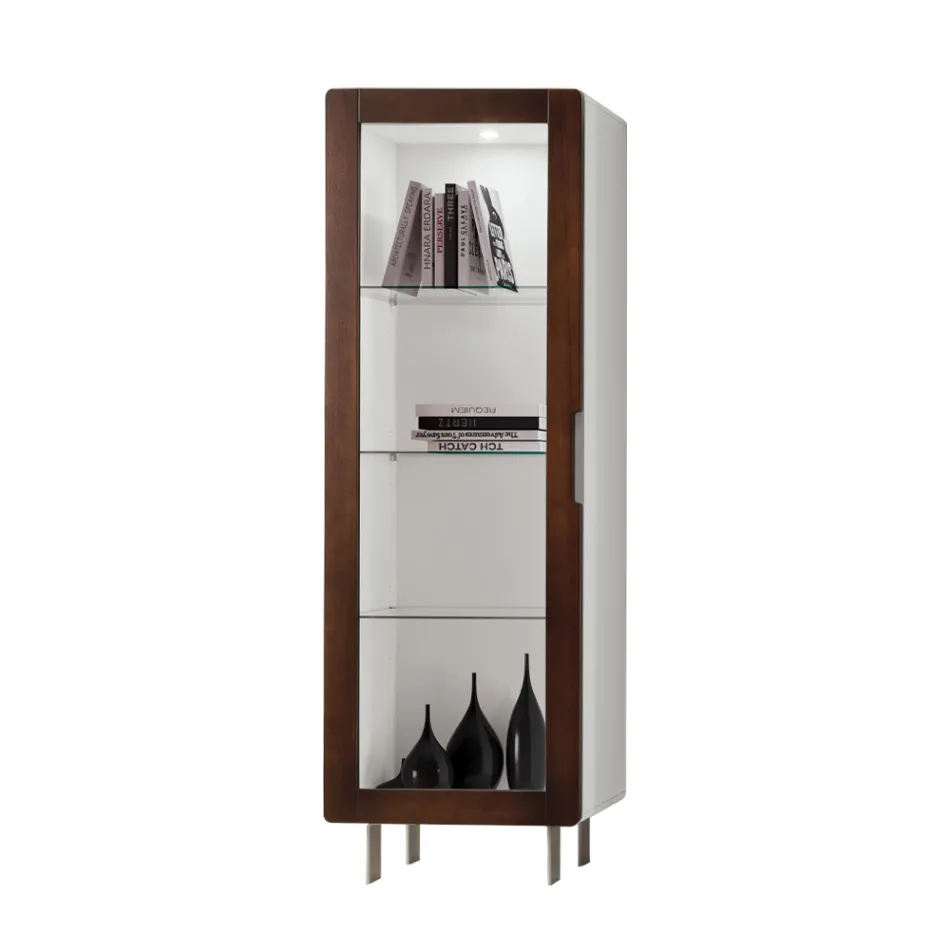 Vitrine de Sala com 1 Porta em Branco e Acabamento Canaletto Made in Italy - Gerd Viadurini