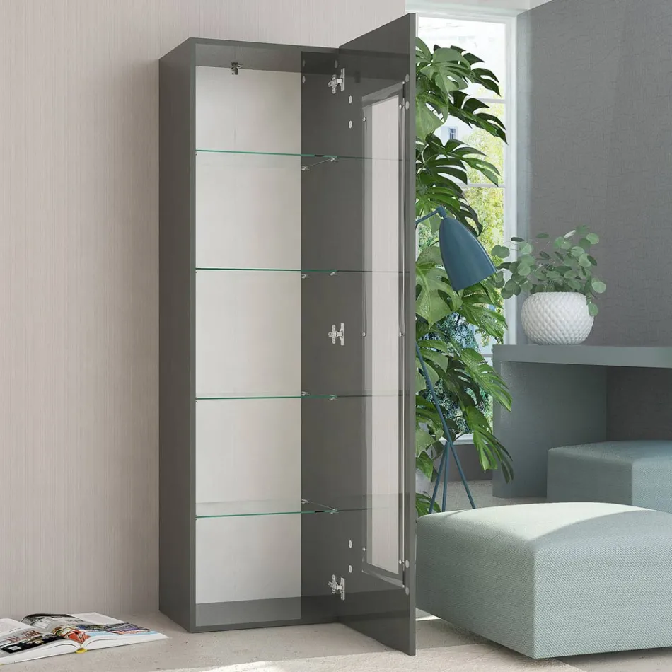 Vitrine Design para Sala em Madeira Branca, Antracita ou Concreto - Suzana Viadurini