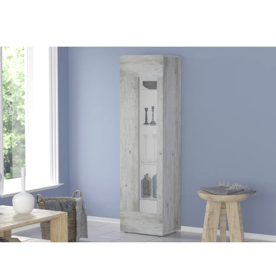 Vitrine Design para Sala em Madeira Branca, Antracita ou Concreto - Suzana Viadurini