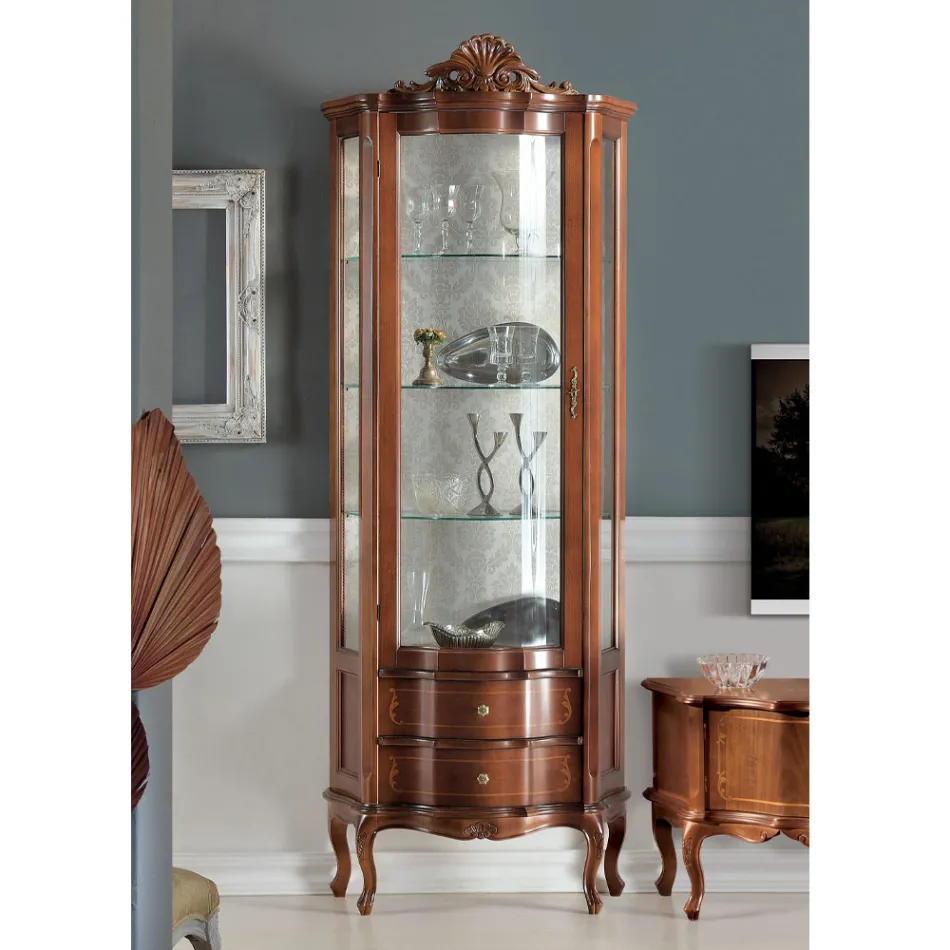 Vitrine Sala de Estar 1 Porta e 2 Gavetas de Madeira Made in Italy - Leonor Viadurini