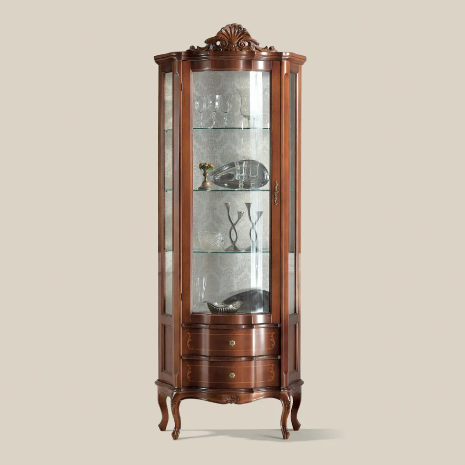 Vitrine Sala de Estar 1 Porta e 2 Gavetas de Madeira Made in Italy - Leonor Viadurini