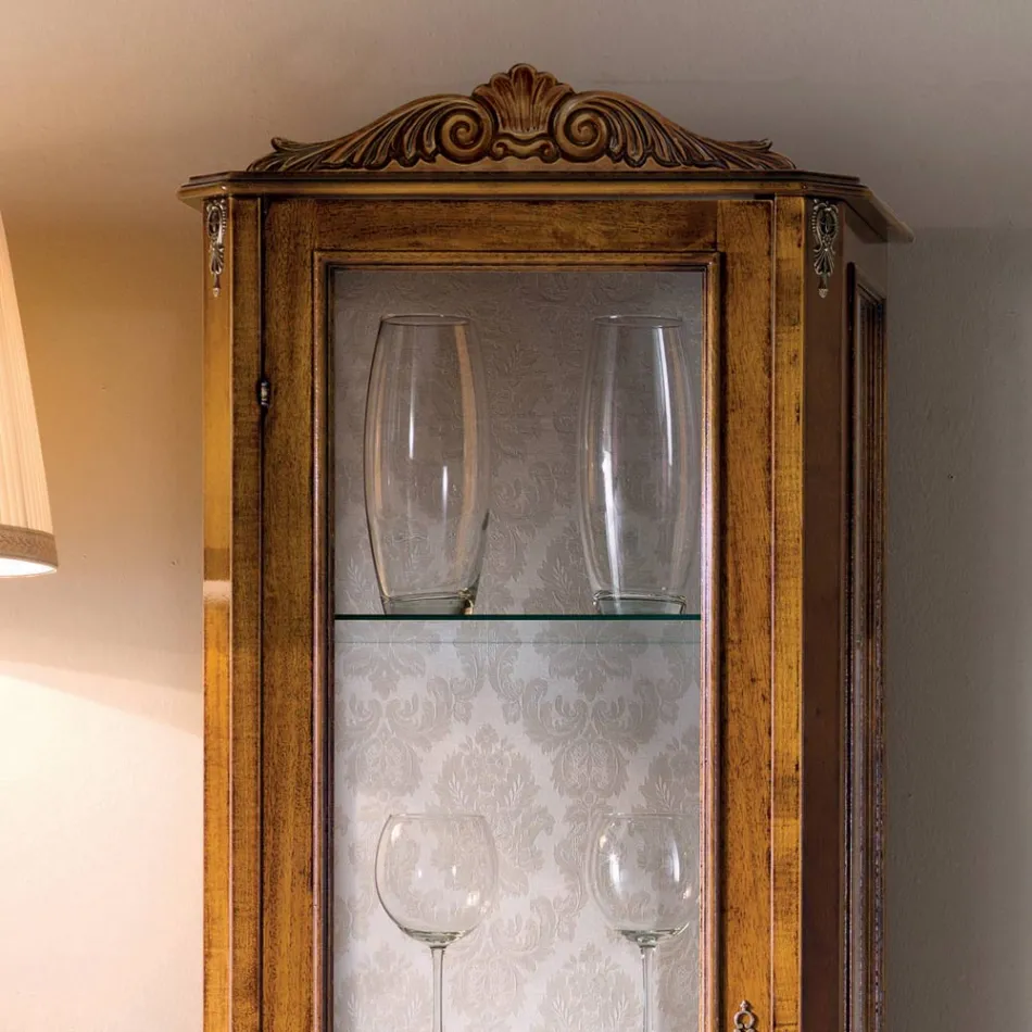 Vitrine de sala clássica em madeira de nogueira 1 porta fabricada na Itália - Ronald Viadurini
