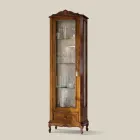 Vitrine de sala clássica em madeira de nogueira 1 porta fabricada na Itália - Ronald Viadurini