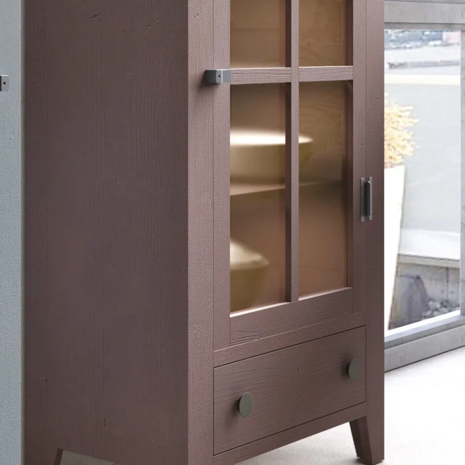 Vitrine de sala de estar em madeira de abeto maciça inteiramente feita na Itália - Pascual Viadurini