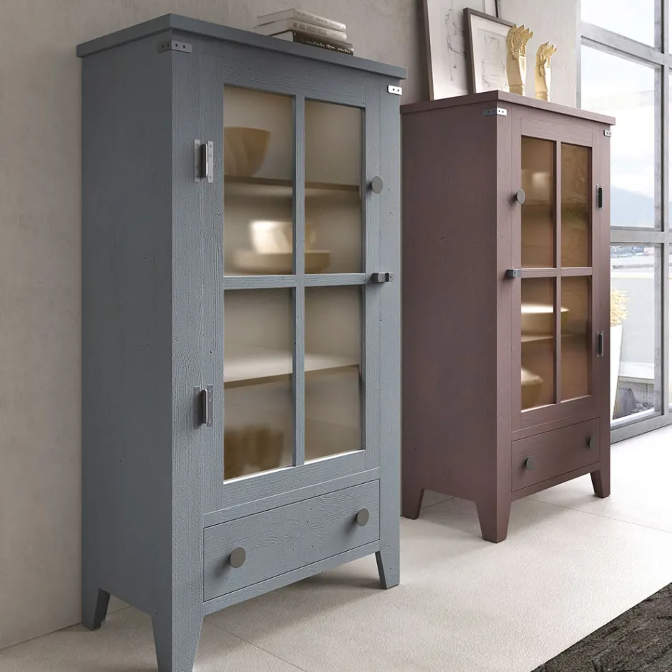 Vitrine de sala de estar em madeira de abeto maciça inteiramente feita na Itália - Pascual Viadurini