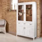 Vitrine Sanda em madeira maciça de teca para sala de estar, com 4 portas e 3 gavetas. Viadurini