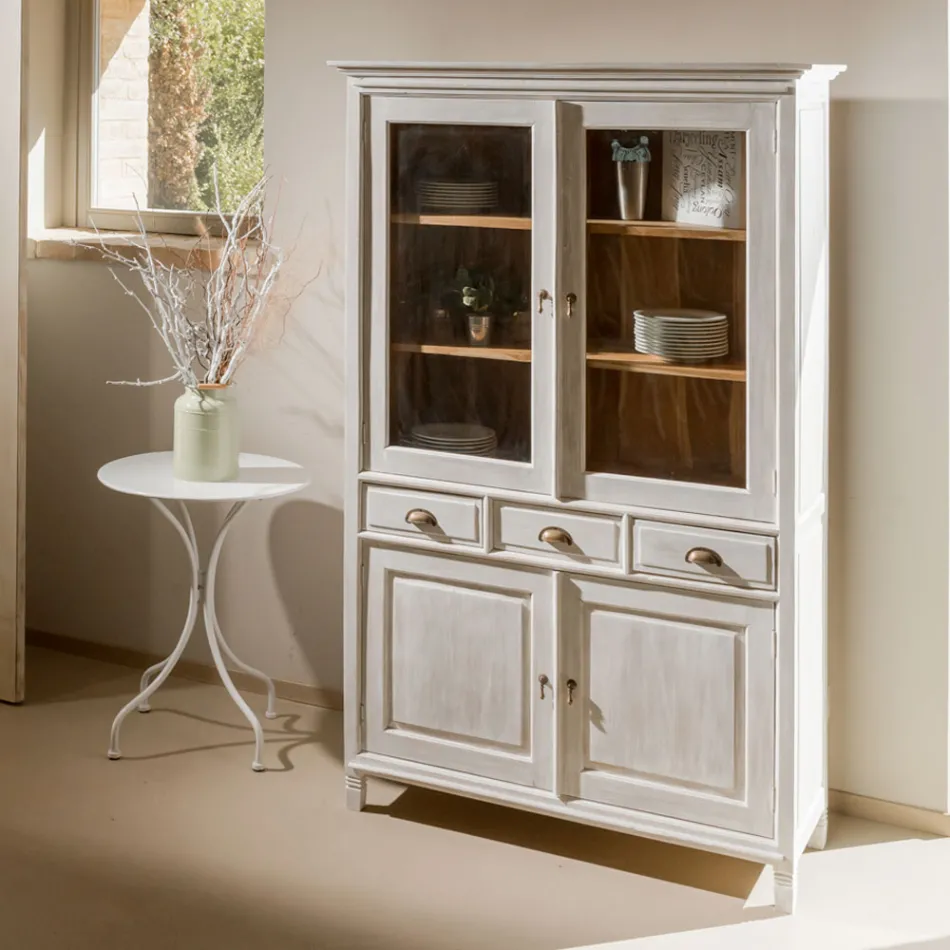 Vitrine de madeira maciça de teca com 4 portas e 3 gavetas - Aikido Viadurini