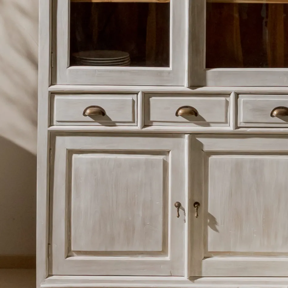 Vitrine de madeira maciça de teca com 4 portas e 3 gavetas - Aikido Viadurini