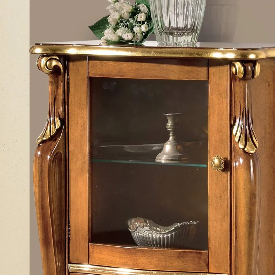 Vitrine de Sala de Estar com 1 Porta de Vidro e 3 Gavetas Made in Italy - Londres Viadurini