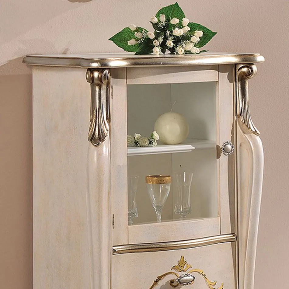 Vitrine de Sala de Estar com 1 Porta de Vidro e 3 Gavetas Made in Italy - Londres Viadurini