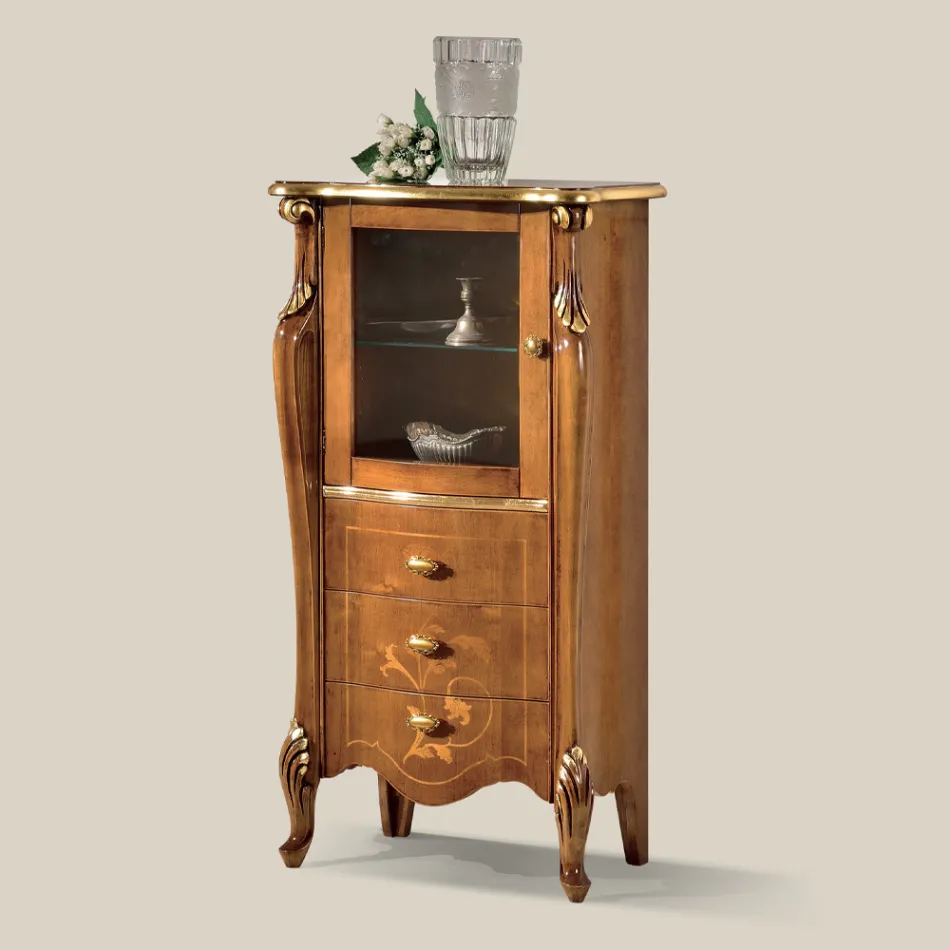 Vitrine de Sala de Estar com 1 Porta de Vidro e 3 Gavetas Made in Italy - Londres Viadurini