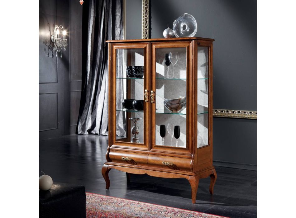 Vitrine de sala de estar de luxo em madeira de nogueira clássica fabricada na Itália - Hastings Viadurini