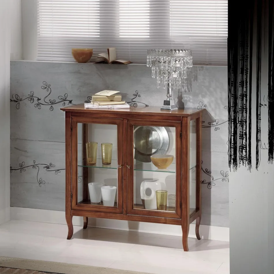 Vitrine com Prateleiras de Vidro e Costas Estofadas Made in Italy - Assur Viadurini