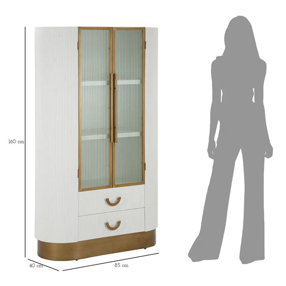 Vitrina de madeira com tampo e inserções arredondadas com 2 portas e 2 gavetas - Rachel Viadurini