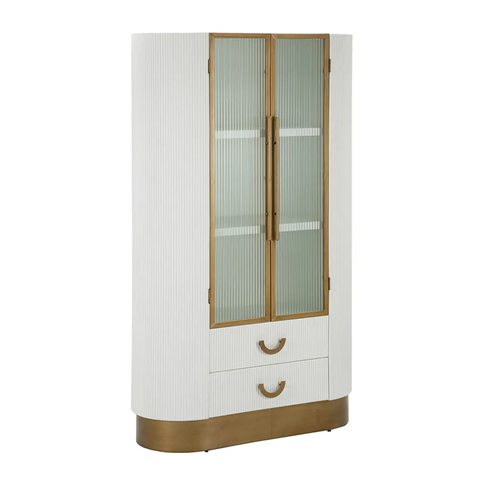 Vitrina de madeira com tampo e inserções arredondadas com 2 portas e 2 gavetas - Rachel Viadurini