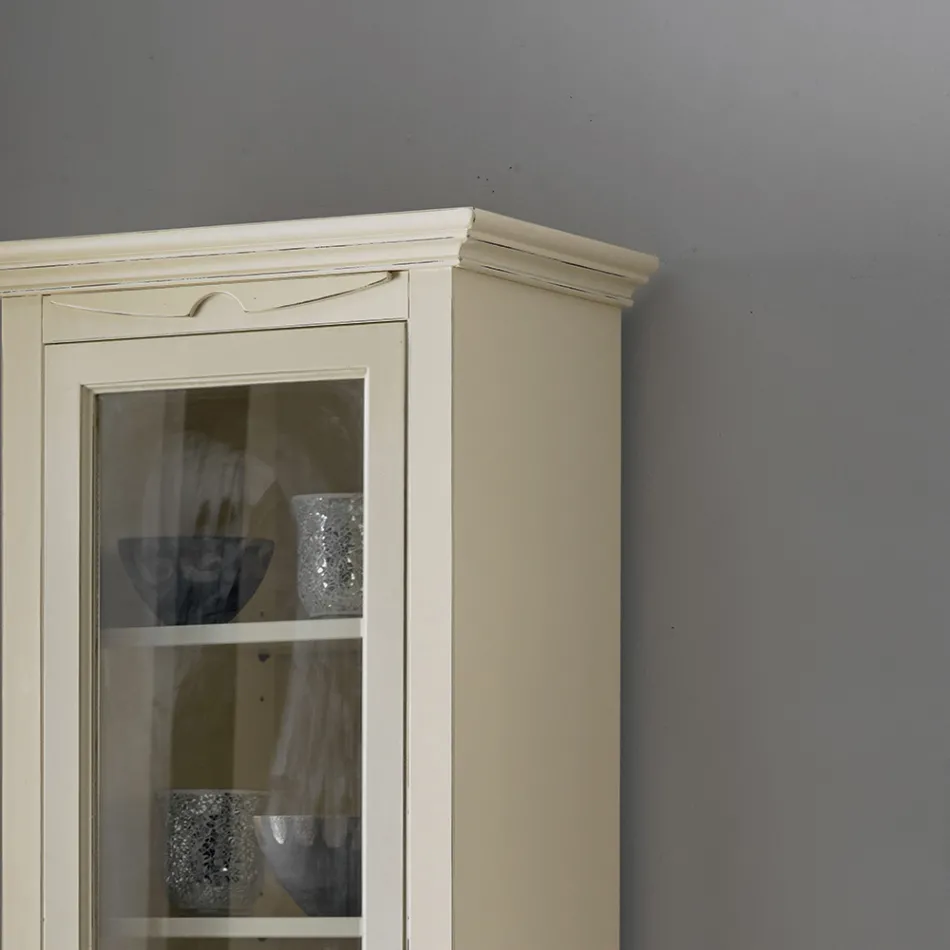 Vitrina em madeira com acabamento em marfim patinado. Feito na Itália - Fosta Viadurini